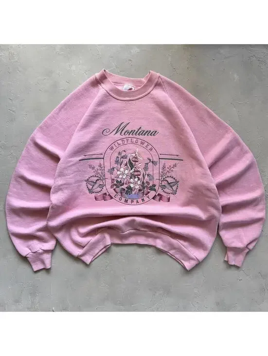 Vintage 1990s Pink Montana Wildflowers Cottagecore Crewneck Sweatshirt - Picture 1 of 7